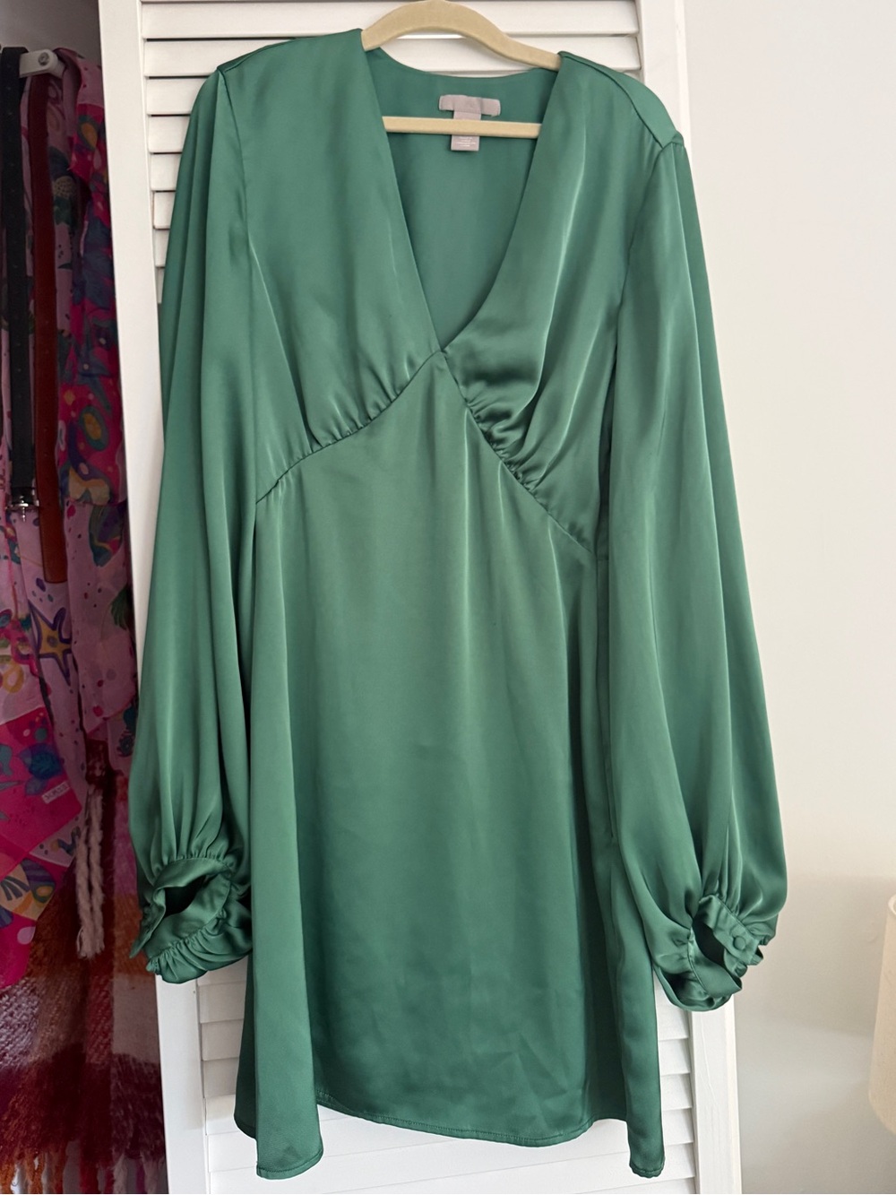 H&M Long-Sleeve Green Satin Mini Dress